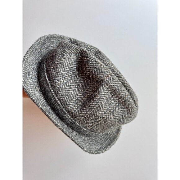 Vintage STETSON Grey Herringbone Wool Trilby Tweed Fedora Hat, Size XL - Picture 2 of 9